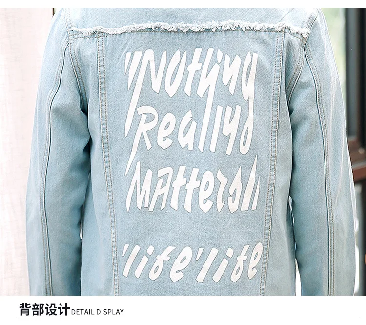 MEN'S Denim Coat Korean-style Trend Slim Fit Back Printed Youth Denim Jacket Men's Foreign Trade Large Size Men'S Wear
