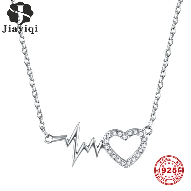 

Jiayiqi 925 Sterling Silver Cubic Zirconia CZ Hollow Heart Pendant Necklace For Women Wedding Anniversary Jewelry Gift 45cm