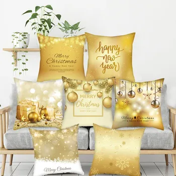 

2020 Christmas Ornament Pillow Covers 45x45cm Gold Letter Merry Christmas Throw Pillow Case Home Decoration Pillowcase
