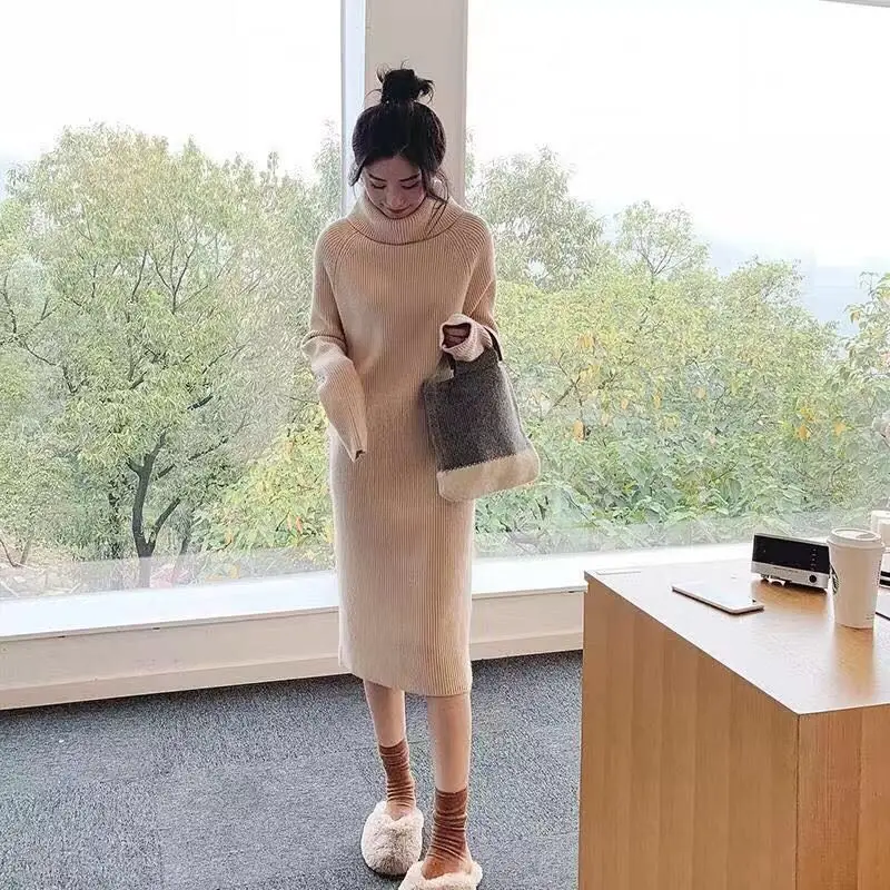 beige sweaters Весна/осень женская одежда компьютерная трикотажная Женская свитера высокие эластичные платья х-Длинные Пуловеры Свитера для беременных - Цвет: beige sweaters