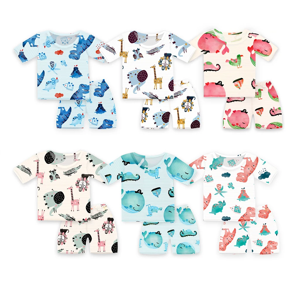 

Spring and summer boy and girl baby home service Korea bamboo cotton 7 points air conditioning suit cartoon pajamas set