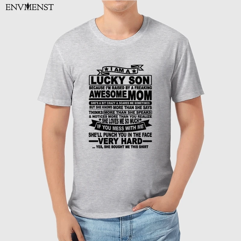 

ENVMENST Lucky Son-in-law I Have A Freaking Awesome Mother-in-law Men's T-Shirt Black Tee off white short sleeve Shirt tops gift