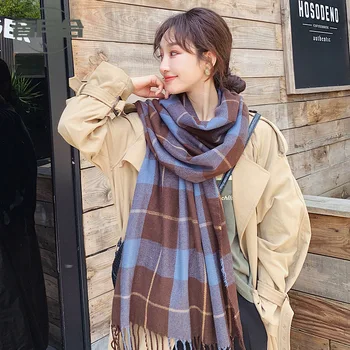 

New creative plaid trendy shawl scarf female autumn and winter classic mid-length warm scarf