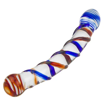 Glass Dildo Blue dots Flower Shape Vaginal Anal Butt Plug Self Comfort Masturbator Sex Toys for Woman toys for adults 4