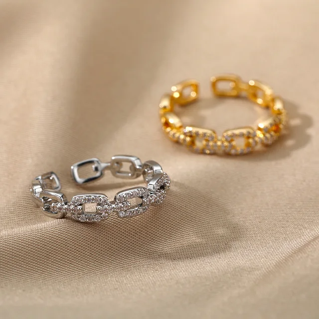 Anillo abierto de serpiente con cadena giratoria para mujer, anillos de acero inoxidable, diseño de ojo de circón, anillo de dedo, joyería ajustable de boda, regalo