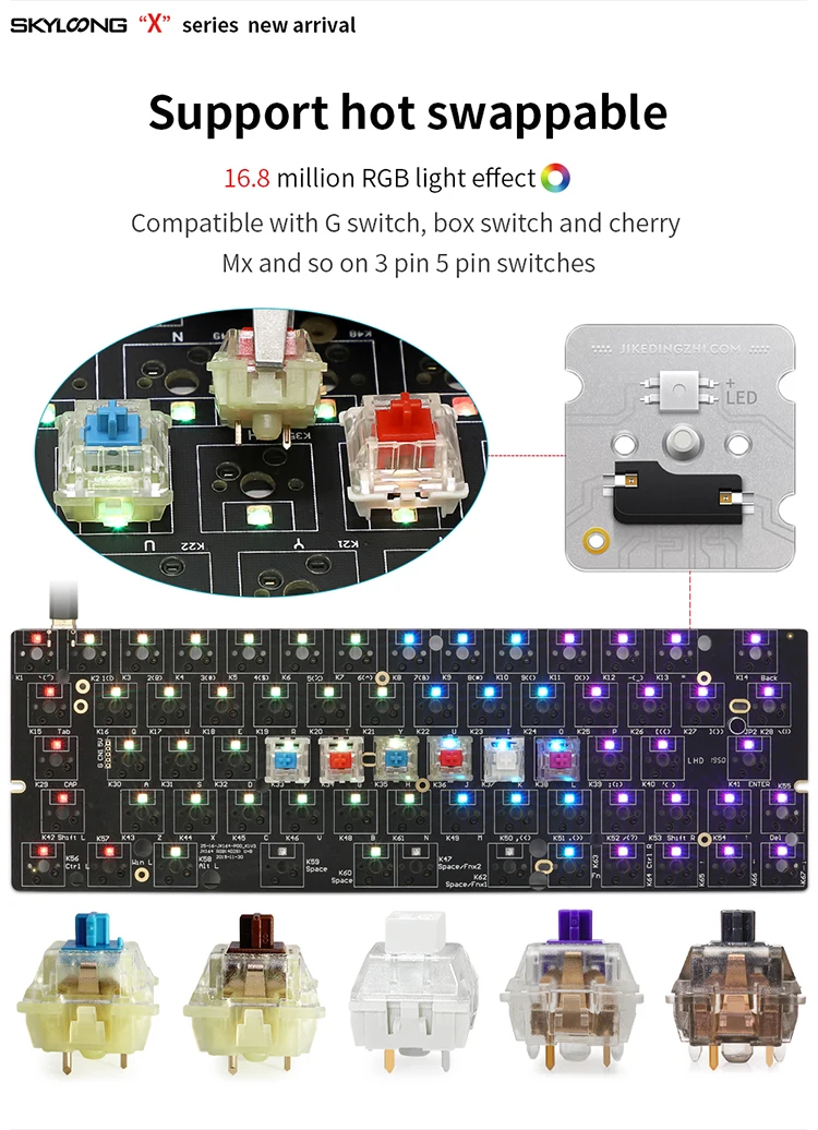 gk64X hot swappable pcb Custom Mechanical Keyboard rgb smd switch 