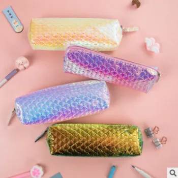 

1 PC Cute Fish Scales Pattern Pencil Case Laser Pencil Case Fish Scales Pencil Case Square Pencil Case Student Pencil Case