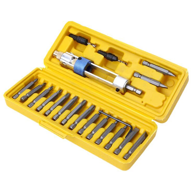 20 piece set high speed steel countersunk bit screwdriver conversion, double support and quick change half time drill 8 piece 105 ° angle socket drill adapter screwdriver set high speed steel quick release corner drill connecting shaft hand tools