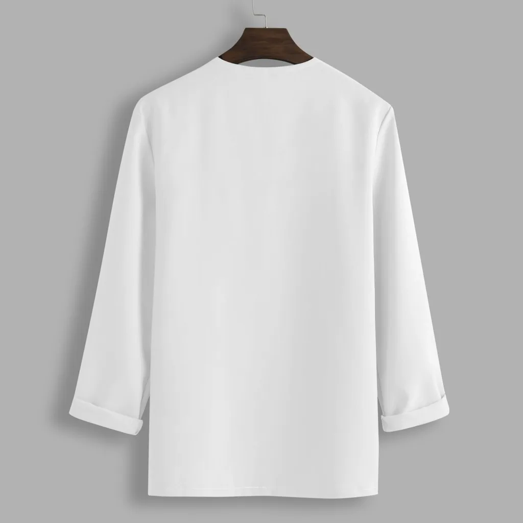 Мужская Повседневная Блузка хлопковая льняная рубашка свободные топы с длинными рукавами футболка Shirts-2XL Осень Зима Повседневная Красивая Мужская рубашка# G8