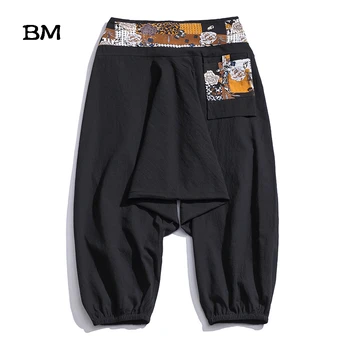 

Plus Size Summer Cropped Trousers 5XL 4XL Elastic Waist Crop Pants Hippie Type Loose Baggy Men Cotton Drop Crotch Pants XXXXXL