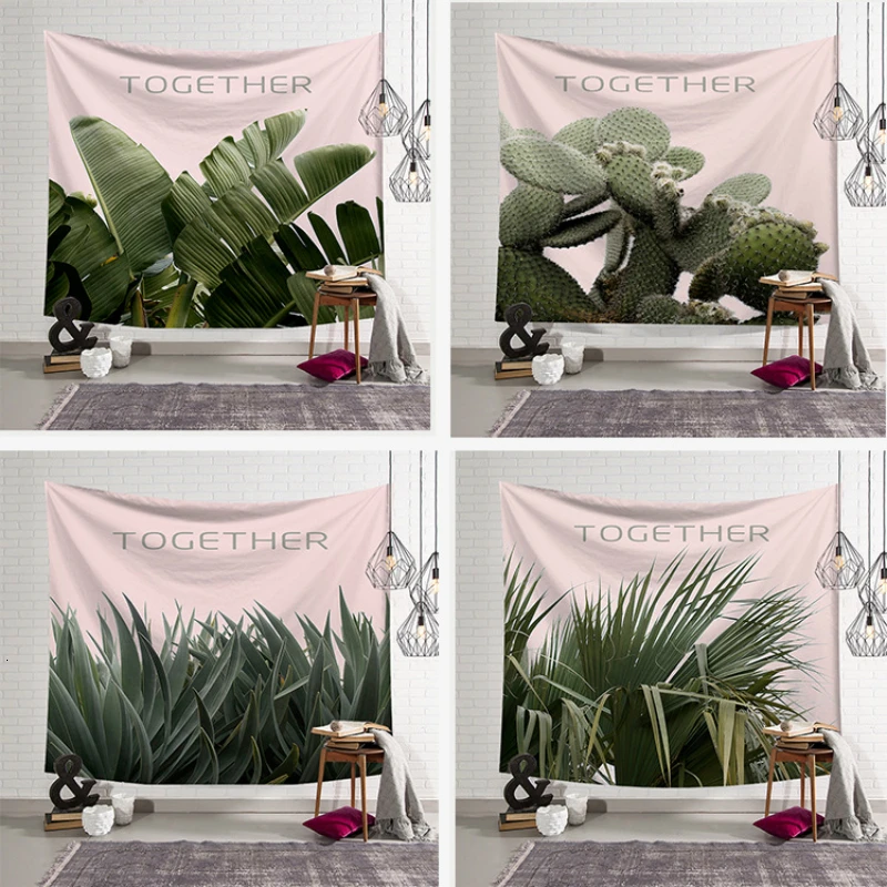 

Nordic Ins Wall Cloth Tapestries Green Leaf Pink Printed Wall Hanging Tapestry Beach Throw Towel Bedroom Decor Shawl Blanket
