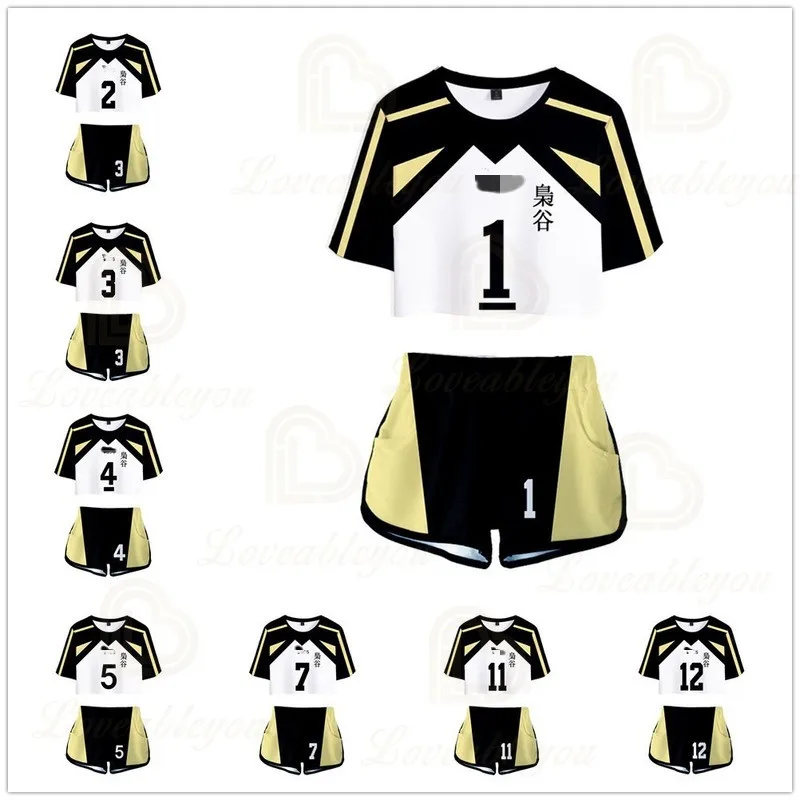 

2020 Japanese Anime Haikyuu!! Cosplay 3D Digital Color Printing Summer Female Cool Crop Tops Shorts Sexy Suit