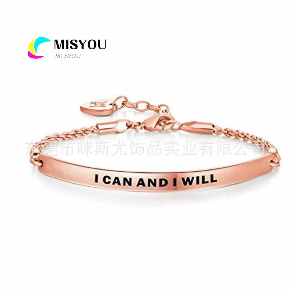 

Customizable Tag Lettering Logo Fashion Simple Rose Gold Bracelets Titanium Steel Valentine's Day Gift Bracelet