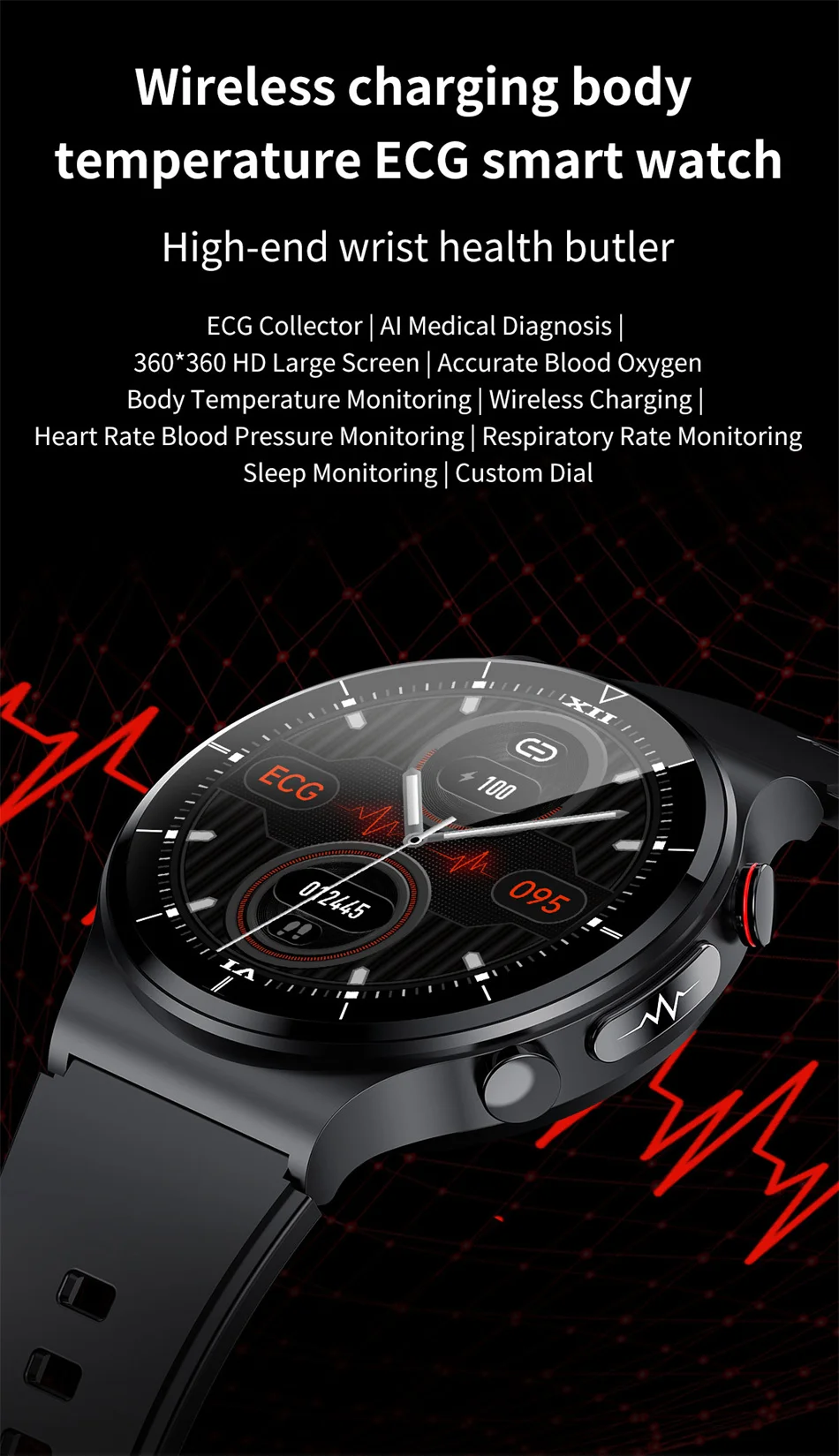 Health Smart Watch Uomo ECG + PPG Temperatura corporeo Pressione sanguigna  Frequenza cardiaca IP68 Caricabatterie wireless impermeabile SmartWatch  360360 HD | Gearbest Italia