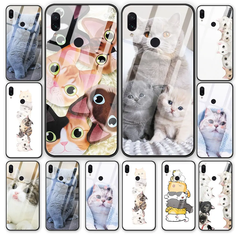 Cute Lovely Animal Cat tempered glass phone case back cover shell coque For Xiaomi Redmi 5 5Plus 6 6A 6pro 7 Note5 Note7 K20 Pro | Мобильные