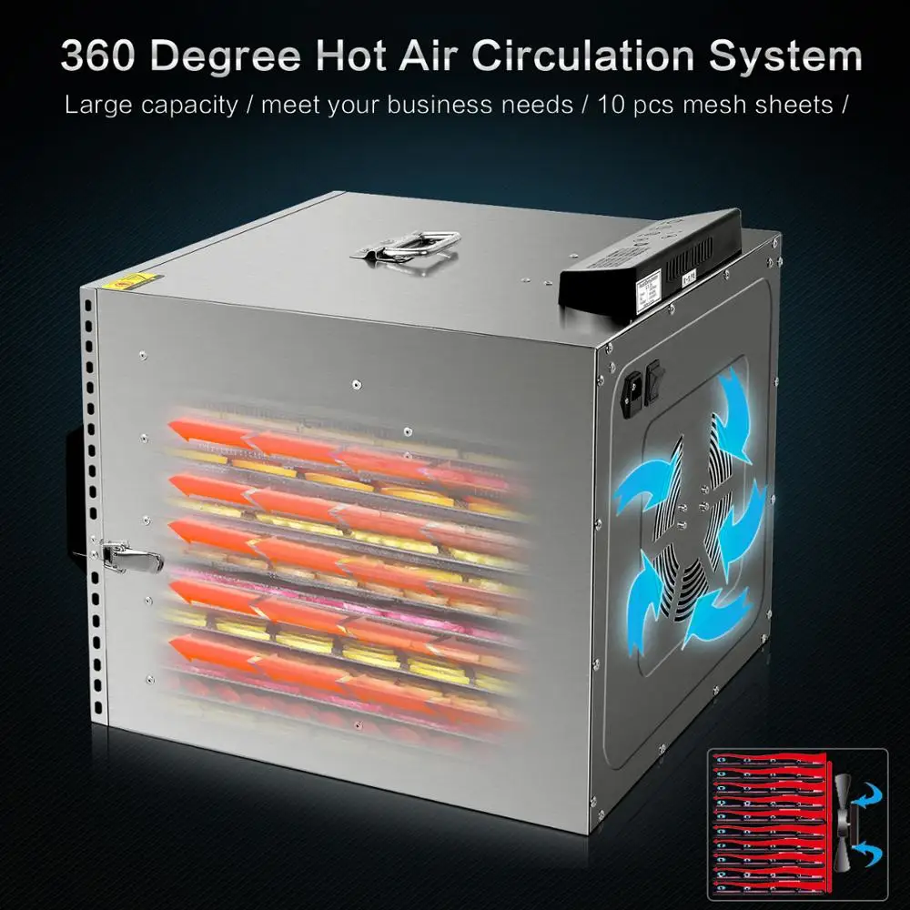 Dehydrator KWASYO 10 пищевые лотки машина для сушки фруктов сушильная овощей сухофруктов