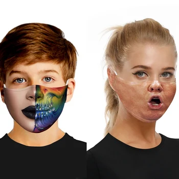 

Fashion Reusable Protective PM2.5 Filter 3D Digital Printed Mouth Dustproof Washable Breathable Adults Mask with 2pcs Filters