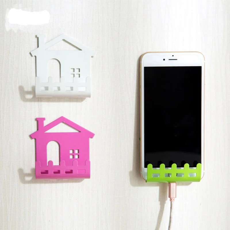

1pc Plastic Storage Rack For Mobile Phone Shelf Wall Holder Sticker Stand Adhesive Charging Socket Wall Holder For Living Room