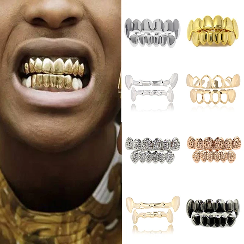 

Punk Teeth Caps Top Bottom Teeth Cover Golden Casual Teeth Case Grills Dental Cosplay Party Braces Hip Hop Fashion Braces
