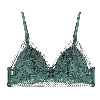 

X 2020 Bra Women Sexy esh Perspective Lace Triangle Cup Sexy Lingerie Women's French Bra Without Steel Ring Thin Section Green