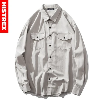 

HISTREX 100 Cotton White Gray Black Soild Men Shirt Men Shirt Plus Size Dress Shirt Designer Button Up Slim FitCotton T6JKH#