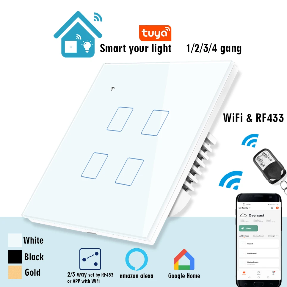 Tuya EU/UK Wi-Fi настенный выключатель Беспроводной Смарт RF433 дистанционного