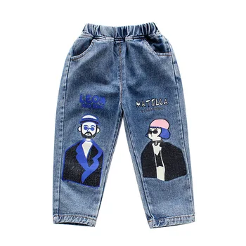 

boy pants kids Spring And Autumn New Style Korean-style GIRL'S And BOY'S Printed Jeans Childrenswear Fashion Straight-leg Pants