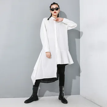 

Street Tide Brand Ladies Shirt Long Sleeves Single Breasted Tops Female 2020 Fashion Long Cardigan Irregular Shirt for Women