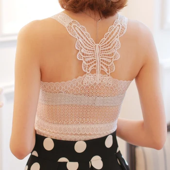 

2019 New Ladies Summer Sexy Vest Butterfly-knotted Lace Back Chest-covering Hollow Out Sexy Tops