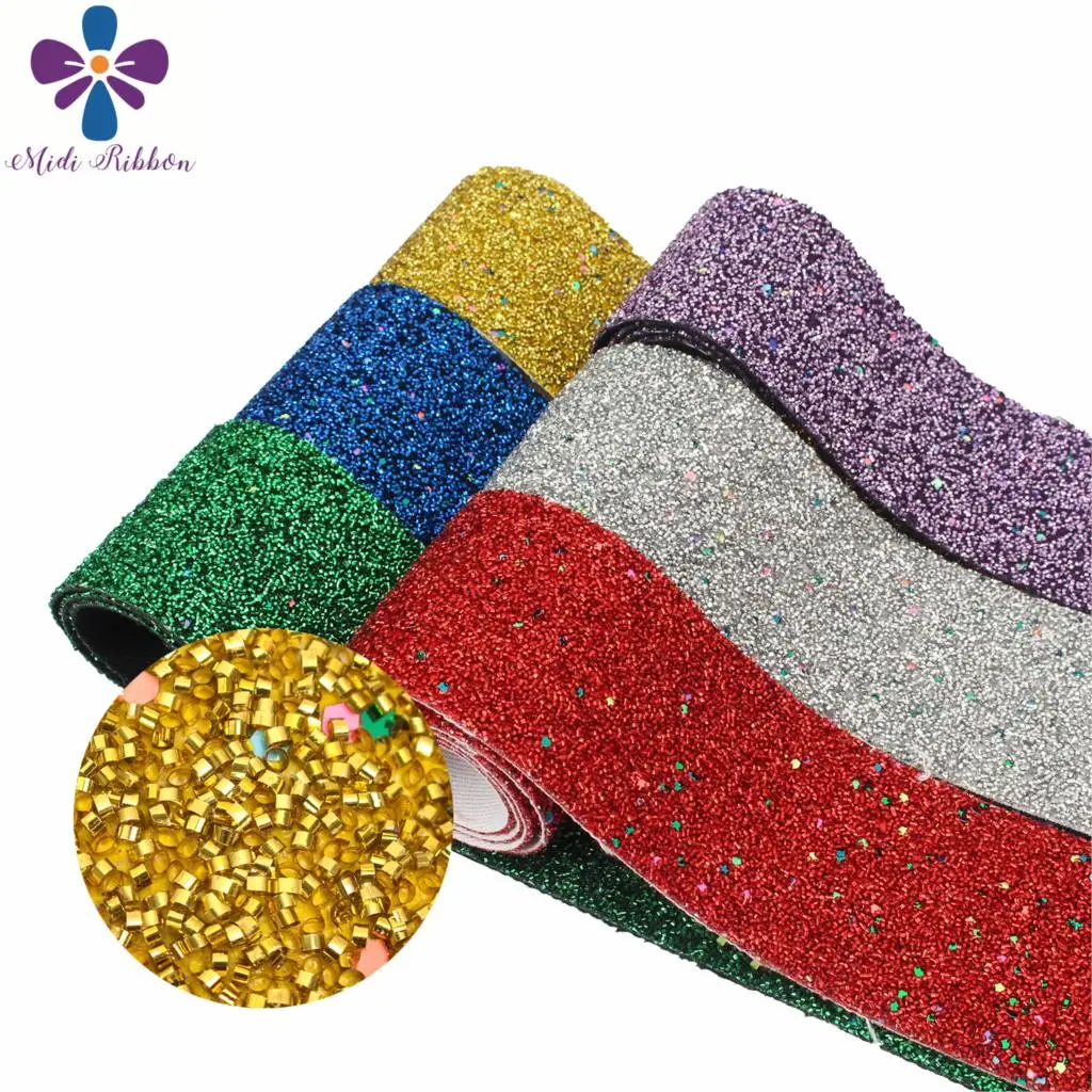 

3"75mm Christmas Series Shiny Glitter Leather Fabric Ribbon Red and Green DIY Tree Decor Bowknots Making 25yards/roll