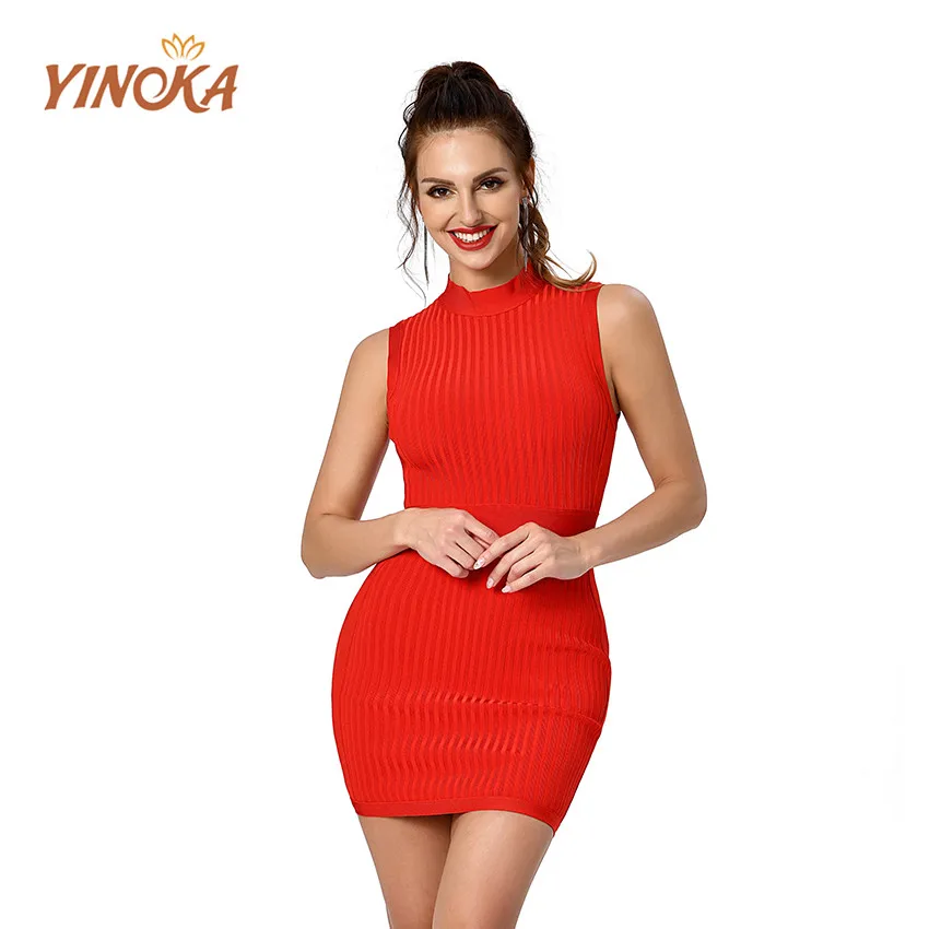 Yinoka Bandage Dress Red High Neck Midi Bodycon Dresses Women Party Wear Ladies Clothing Modern Girls Fashion Sex Night Clubwear Dresses Aliexpress