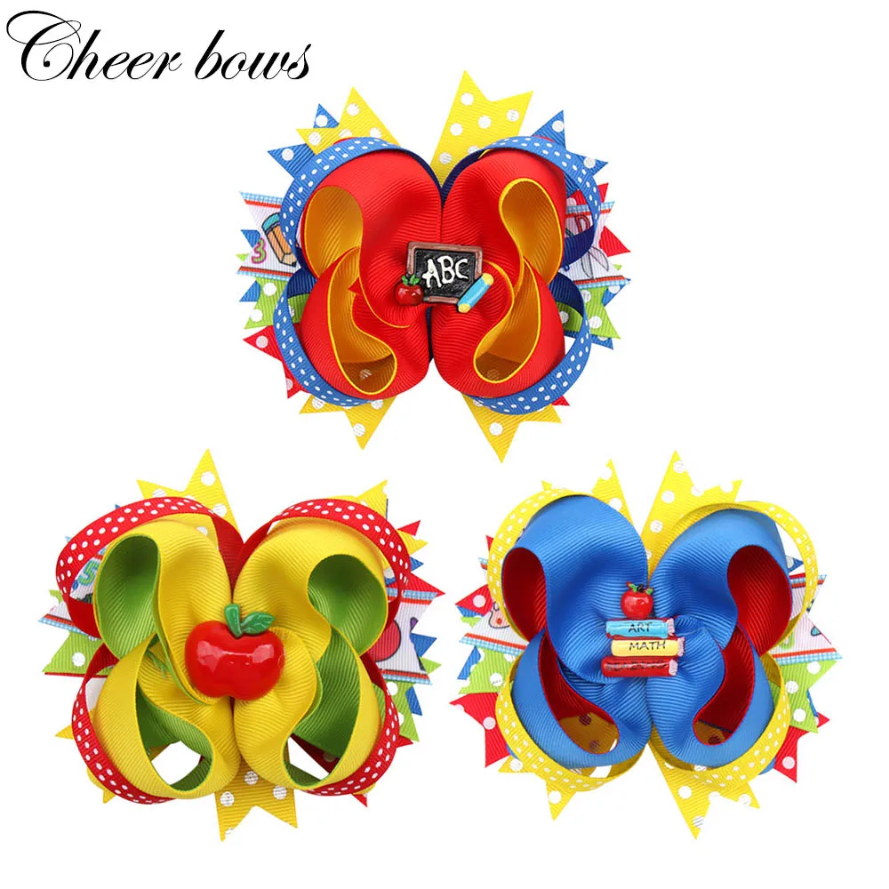 

5" Back To School Hair Clip for Girls Dot Pencil Print School Hair Bows Students Kids Hairgrips Children Hair Accessories