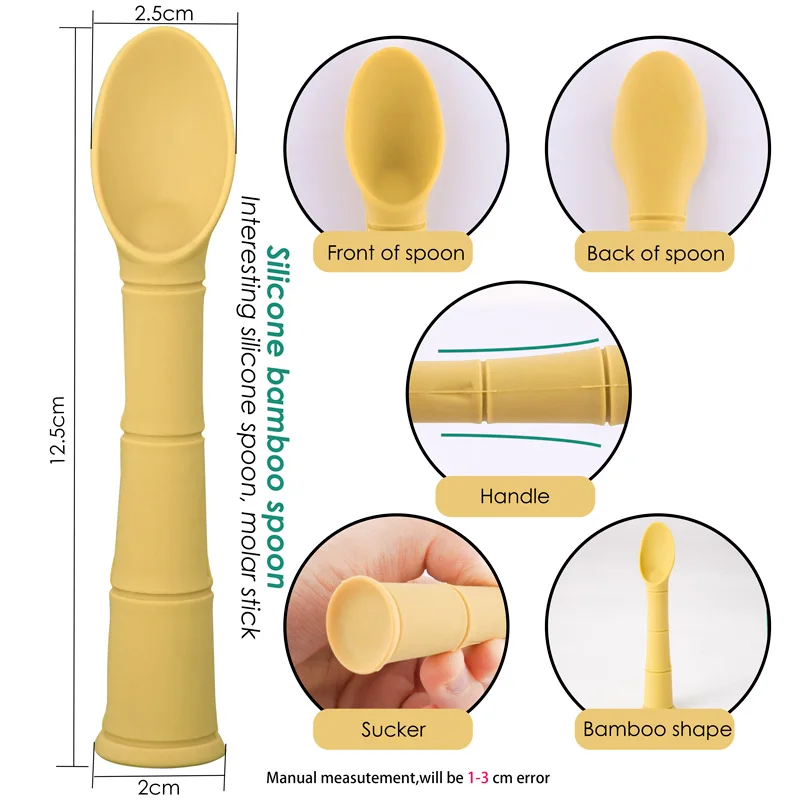 Baby Bamboo Silicone Spoon Baby Feeding Spoon Toddlers Infant Feeding Accessories BPA Free Food Grade Materia Handle Toddlers