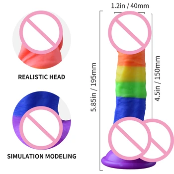 2021 New Arrival 7.6 Inch Rainbow Realistic Dildo Sex Toys for Women Masturbators Strap on Penis Toys for Adults 18 Sex Shop 3