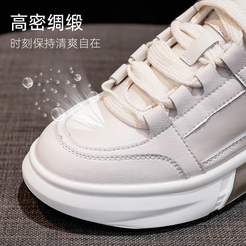 Women's Sports Shoes Color Matching Shoes 2021 New Fashion Thick Soled Soft Leather Sports Shoes Heightening Small White Shoes