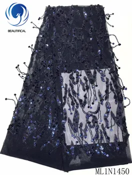 

BEAUTIFICAL Nigerian lace fabrics 3D tassels net lace fabric with sequins 2019 Latest style 3d french lace fabric ML1N1450