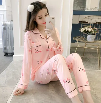 

Spring Summer New Fashion Pajamas For Woman Long Sleeve & Pants Cotton Good Quality Sleepwear Woman's Pajama Sets