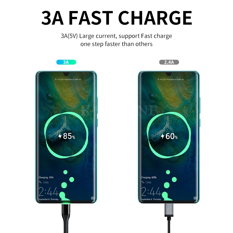 3 А usb type-C кабель для быстрой зарядки usb type-C кабели для Xiaomi Redmi Note 8 7 samsung S10 S9 huawei мобильного телефона USB-C зарядки