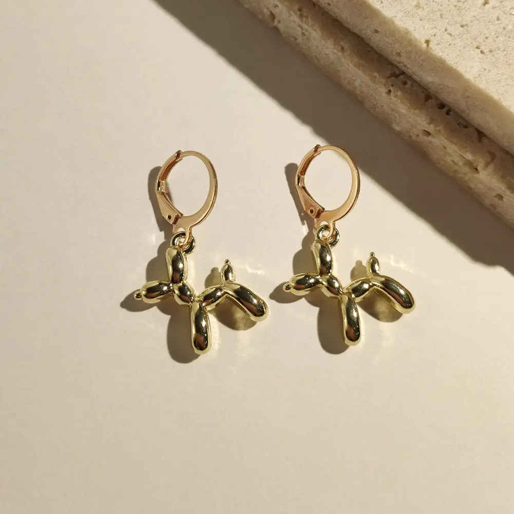 Gold Color Balloon Dog Puppy Earrings Hoop Earrings Dangle Earrings Crystal Earrings Animal Earrings For Women Cute Cartoon Drop Dangle Hoop Huggies Earring Aesthetic Ear Jewelry