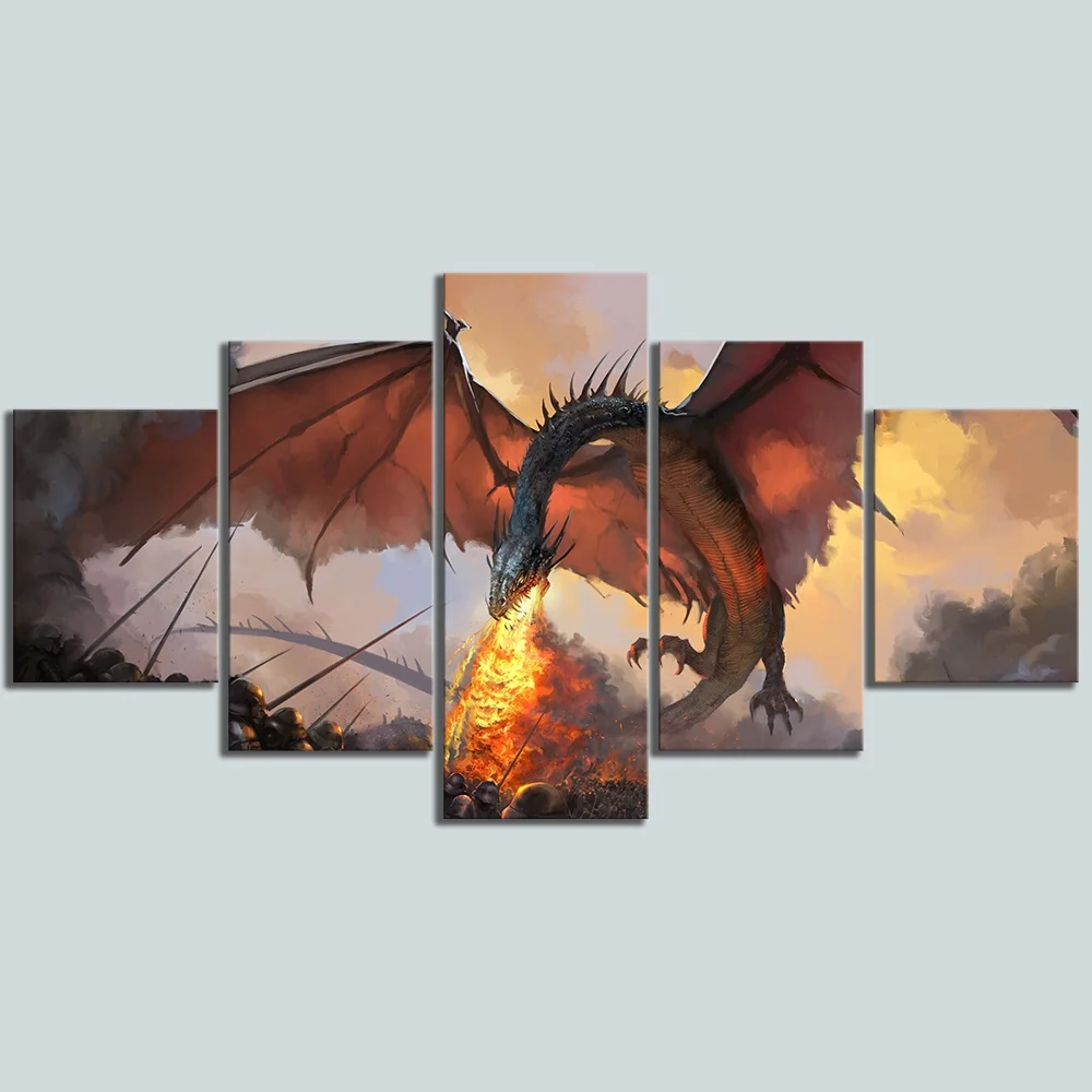 A Song of Ice and Fire Dragon Poster 5 Pcs Modern Home Wall Decor Canvas Picture Art HD Print Painting On Canvas for Living Room (5)