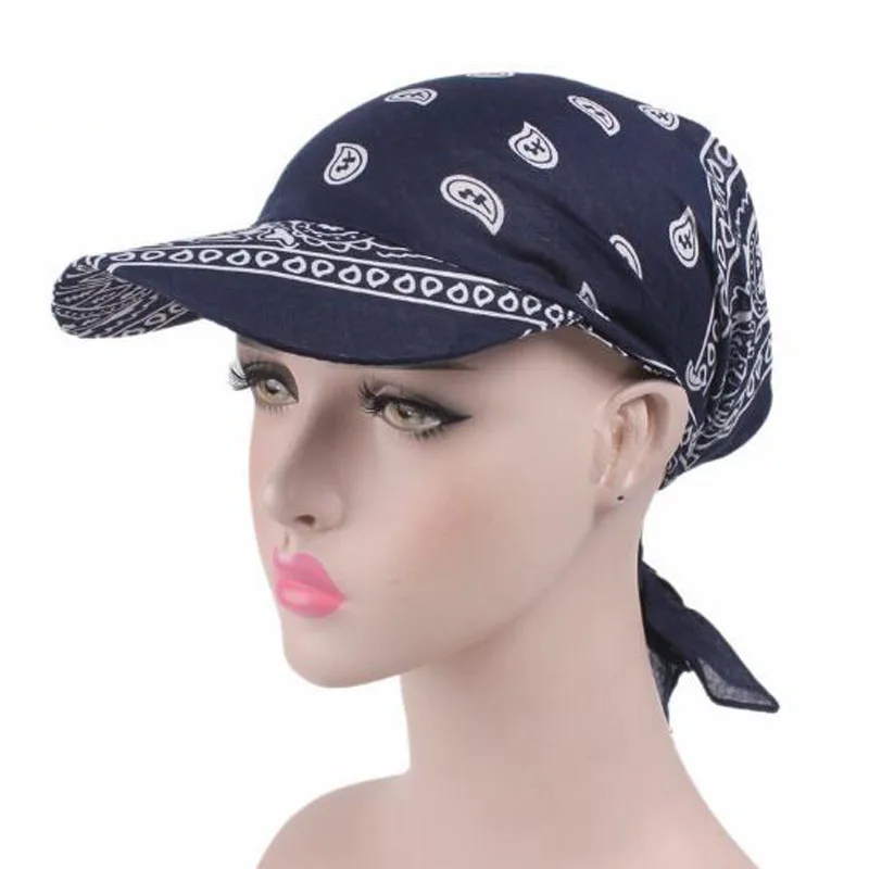 Navy Blue Открытый шарф-капюшон шляпа для женщин дамы хлопок мусульманское цветочное полотенце шапка с полями тюрбан бейсбольная шляпа обертывание регулируемая - Цвет: Navy Blue