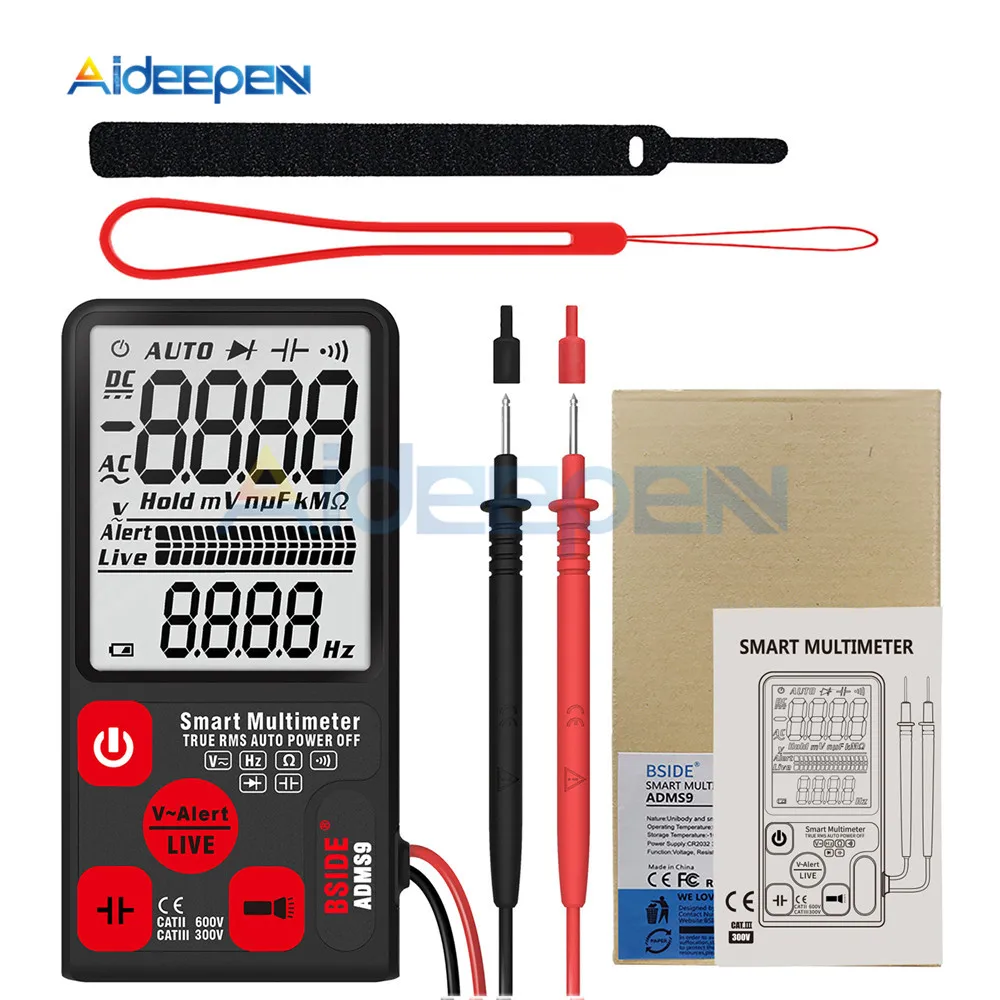 

Mini Digital Multimeter ADMS9 Tester Voltmeter Ohm Resistance NCV Continuity Tester Meter With Flashlight 9999 Counts