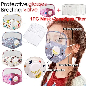 

Kids PM2.5 Valve Mouth Mask With 2 Filters Shield Children Pollution Cotton Face Mask Washable Respirator Mouth-muffle