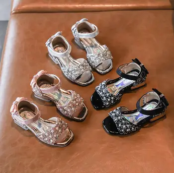 

kids sandals girls summer Crystal princess beach shoes Toddler Kids Baby Girls Pearl Sequins Party Princess Leather Sandals