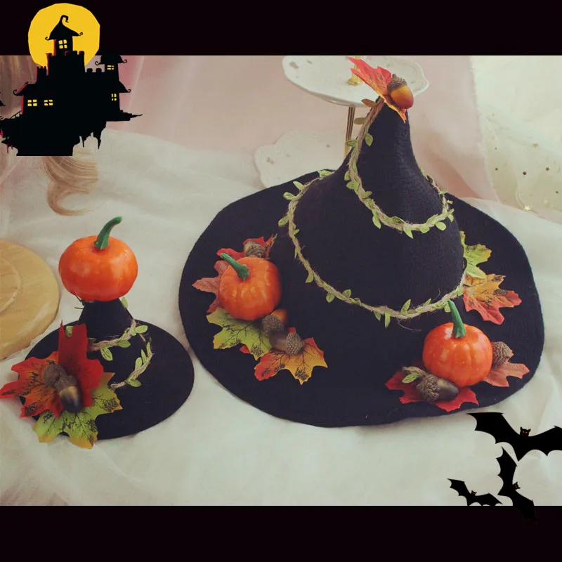 

Halloween vintage pumpkin witch hat masquerade ball witch hat maple leaf vine magic hat girl hat role playing party decorations