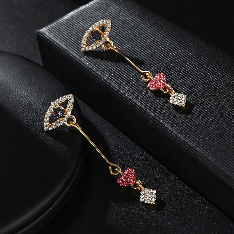 Корейские серьги с кристаллами Длинные эффектные синие глаза сердце квадратные