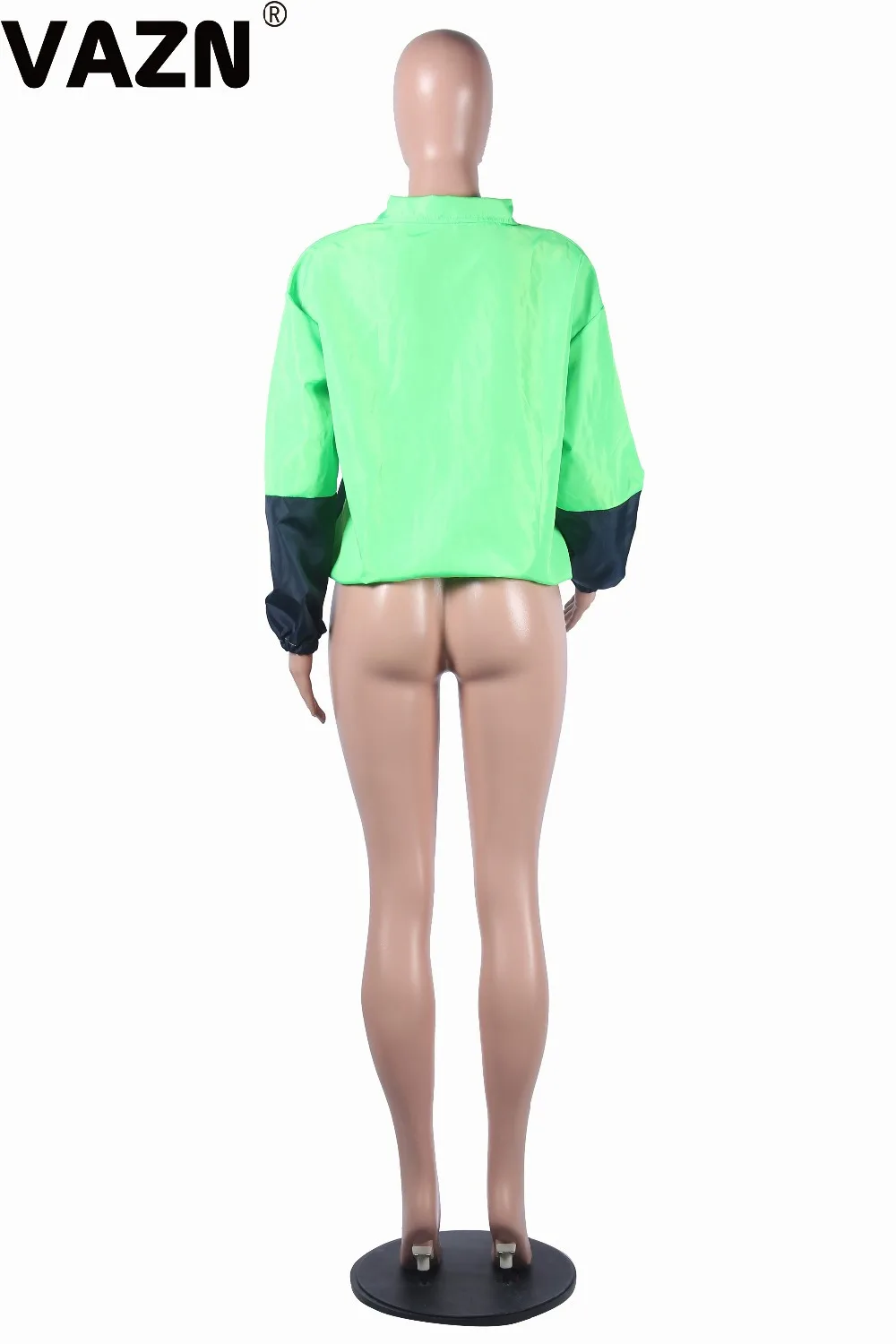 VAZN шикарный продукт Осенние сексуальные женские флуоресцентные зеленые повседневные пальто с длинным рукавом на молнии спортивные пальто шикарное пальто для молодых девушек
