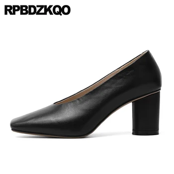 

formal block brown square toe pumps office chunky beige size 4 34 2019 high heels genuine leather elegant shoes women black