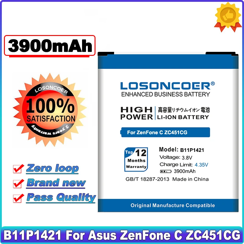 LOSONCOER 3900mAh B11P1421 battery For Asus ZenFone C ZC451CG Z007 battery+Tracking number | Мобильные телефоны и