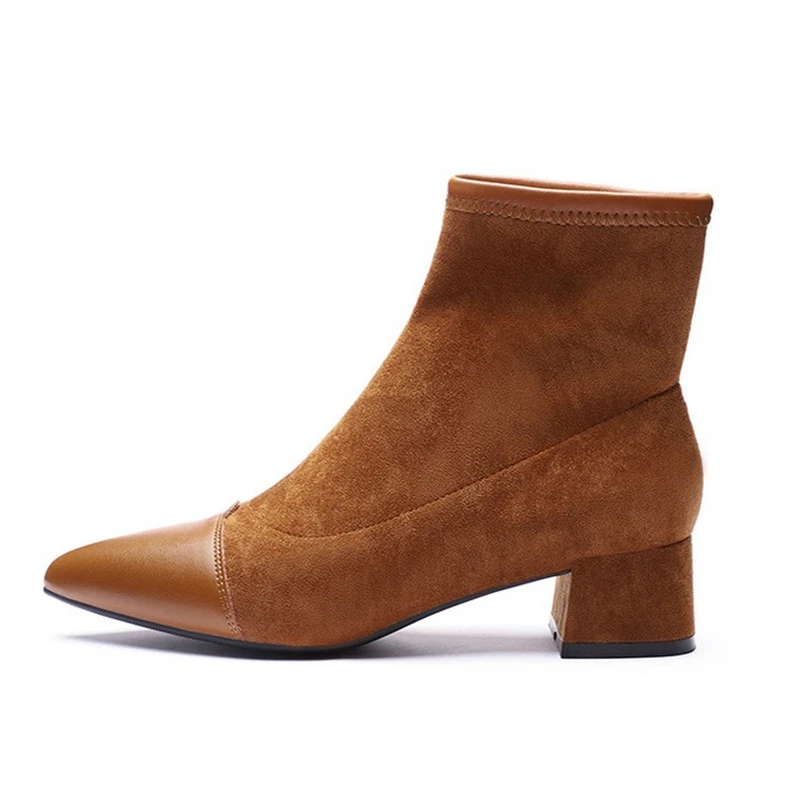 JIANBUDAN Romantic women's high heel autumn boots High quality suede ankle boots Short plush winter Office Stretch boots 34-40
